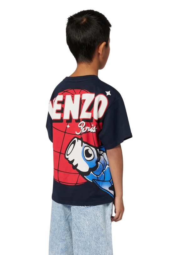 Παιδικό βαμβακερό μπλουζάκι Kenzo Kids βαμβάκι σκούρο μπλε K61492