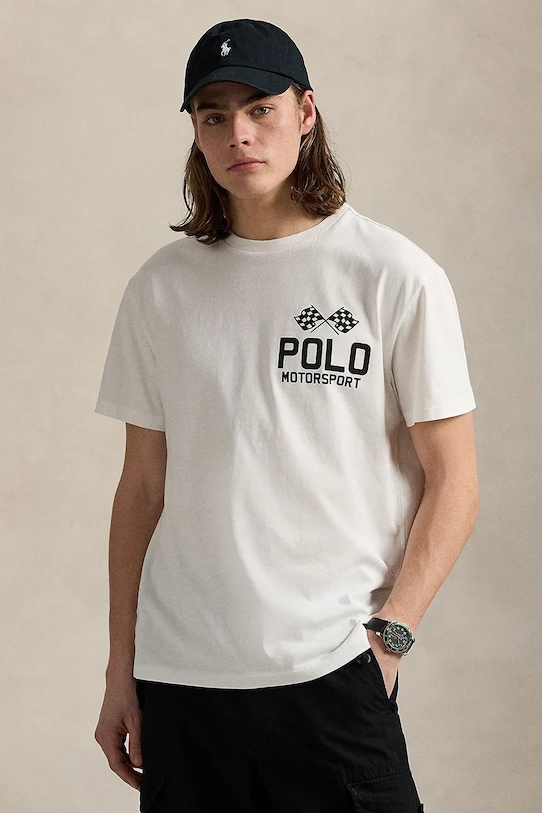 Bavlnené tričko Polo Ralph Lauren Sscnclsm1 Short Sleeve potlač biela 710972611