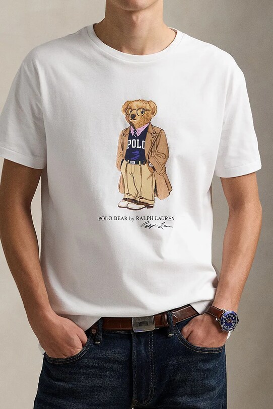 Памучна тениска Polo Ralph Lauren Sscncmslm1 Short Sleeve бял 710974584