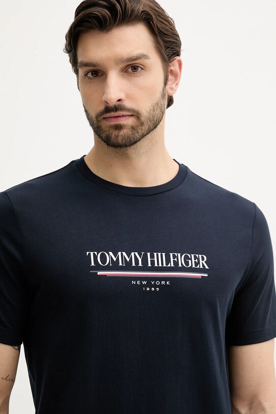Ρούχα Βαμβακερό μπλουζάκι Tommy Hilfiger MW0MW40324 σκούρο μπλε