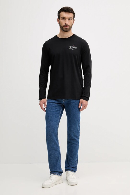 Bavlnené tričko s dlhým rukávom Tommy Hilfiger MW0MW41293 čierna AW25