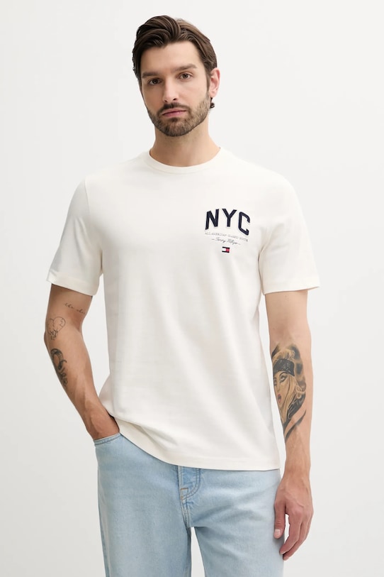 Bavlnené tričko Tommy Hilfiger nášivka béžová MW0MW40427