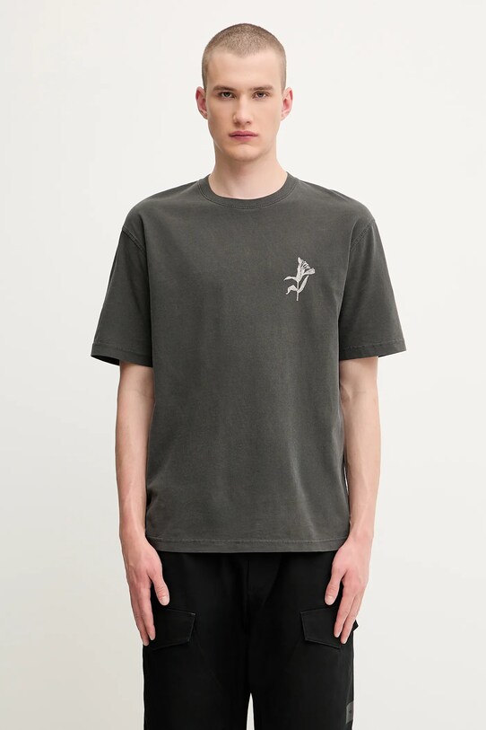 Samsoe Samsoe t-shirt bawełniany SALILIUM nadruk szary U25200009