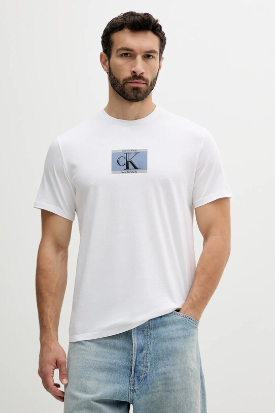 Calvin Klein t-shirt bawełniany nadruk biały LV04RC854G