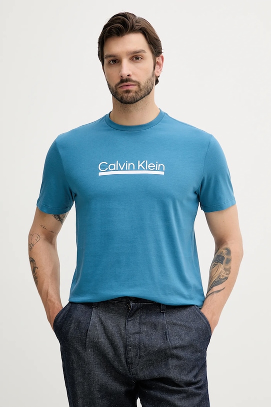 Calvin Klein t-shirt bawełniany nadruk turkusowy LV04RC852G