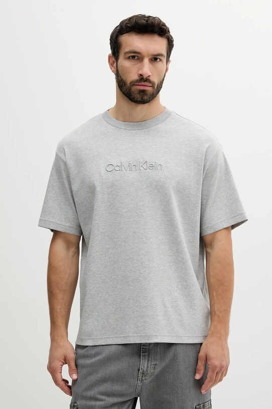Памучна тениска Calvin Klein свободна сив LV04LC206G