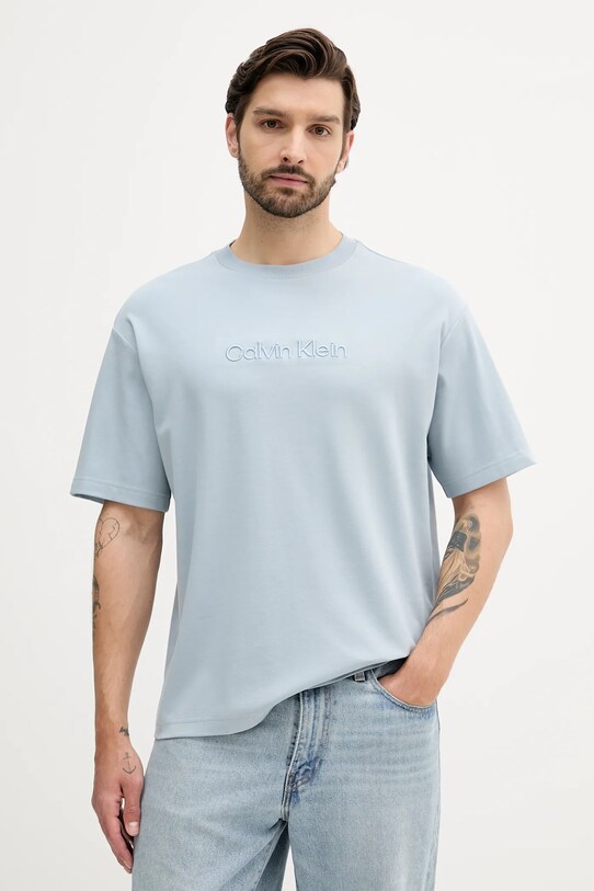 Bavlněné tričko Calvin Klein kulatý modrá LV04LC206G