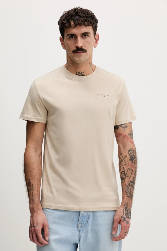 Tommy Jeans t-shirt bawełniany nadruk beżowy DM0DM21780