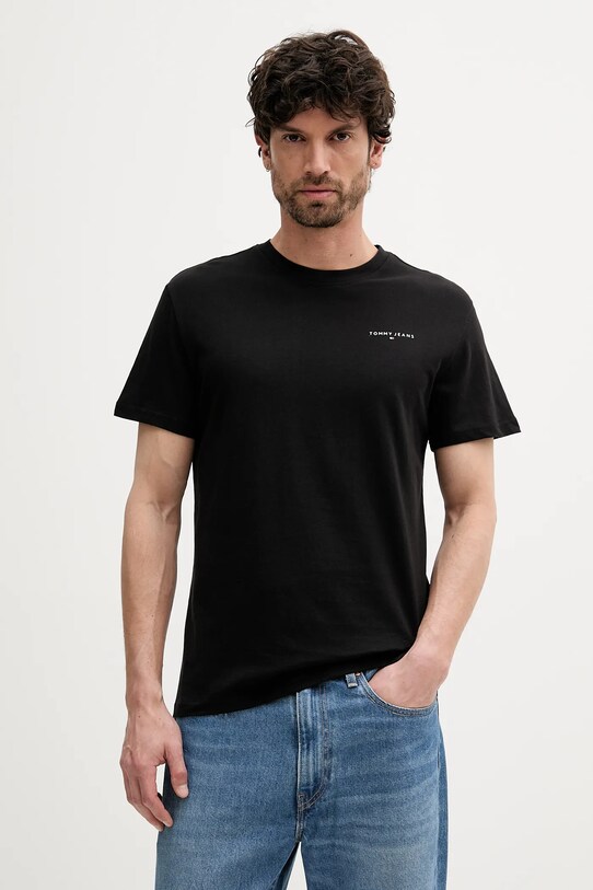 Bavlněné tričko Tommy Jeans slim černá DM0DM21780