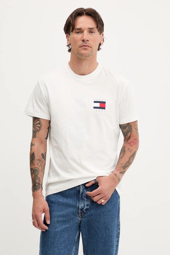 Odzież Tommy Jeans t-shirt bawełniany DM0DM21910 biały