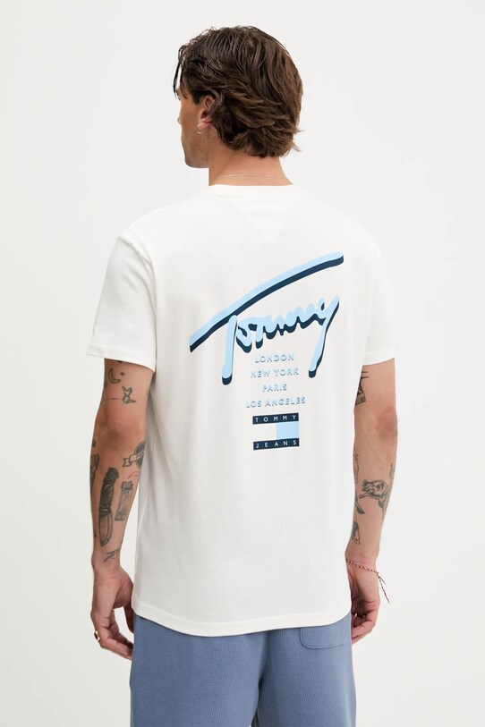 Bavlnené tričko Tommy Jeans potlač biela DM0DM21934