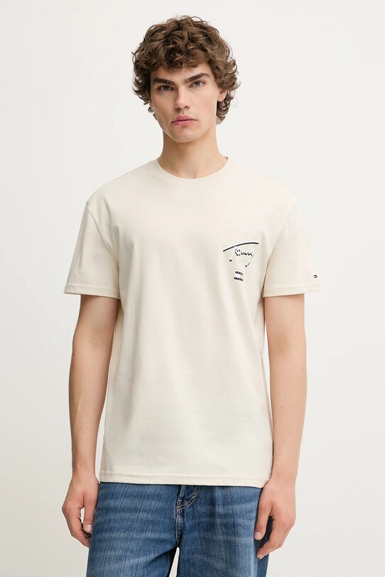 Βαμβακερό μπλουζάκι Tommy Jeans DM0DM21934 μπεζ AW25