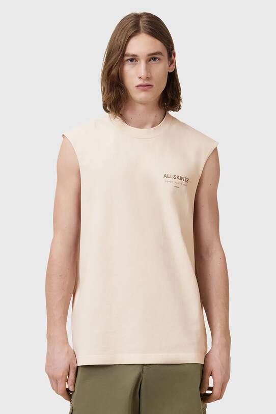 Bavlnený top AllSaints UNDERGROUND jednofarebný béžová M038PC