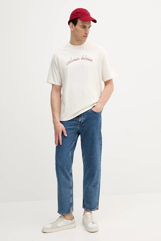 Βαμβακερό μπλουζάκι Calvin Klein Jeans LV04RC225G μπεζ AW25