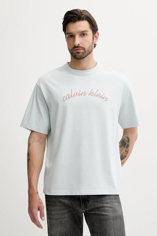 Bavlněné tričko Calvin Klein Jeans nášivka šedá LV04RC225G