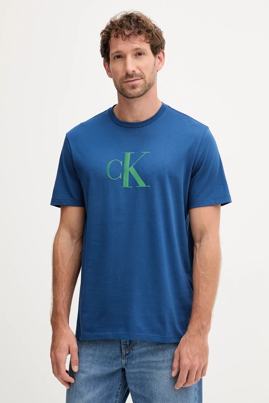 Bombažna kratka majica Calvin Klein Jeans Potisk modra LV04RC857G