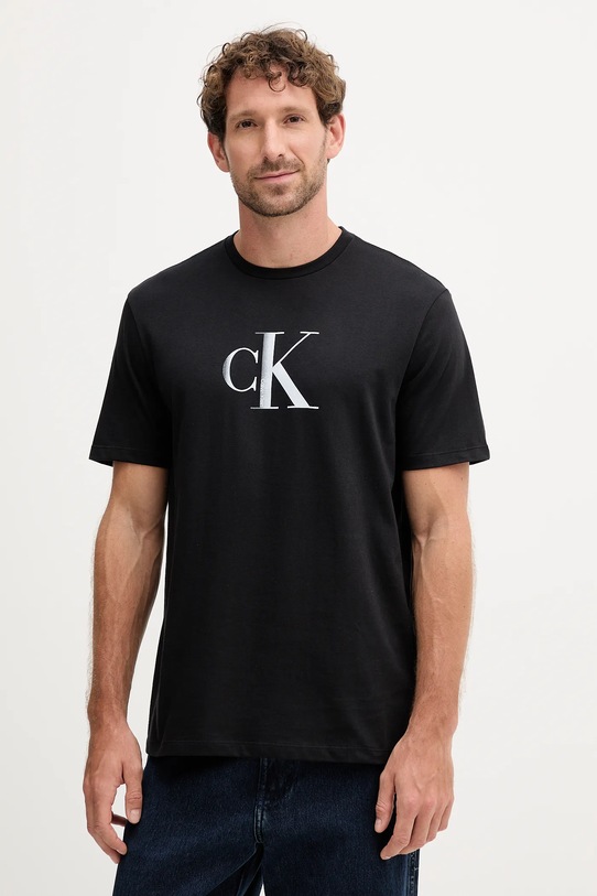 Bombažna kratka majica Calvin Klein Jeans Potisk črna LV04RC857G