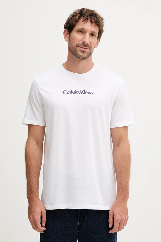 Bombažna kratka majica Calvin Klein Jeans Potisk bela LV04RC858G
