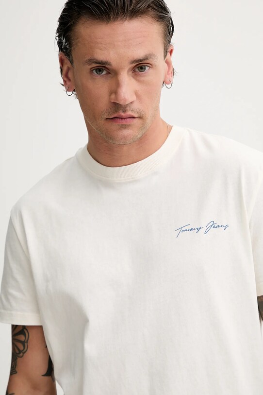 Tommy Jeans t-shirt bawełniany beżowy DM0DM21868