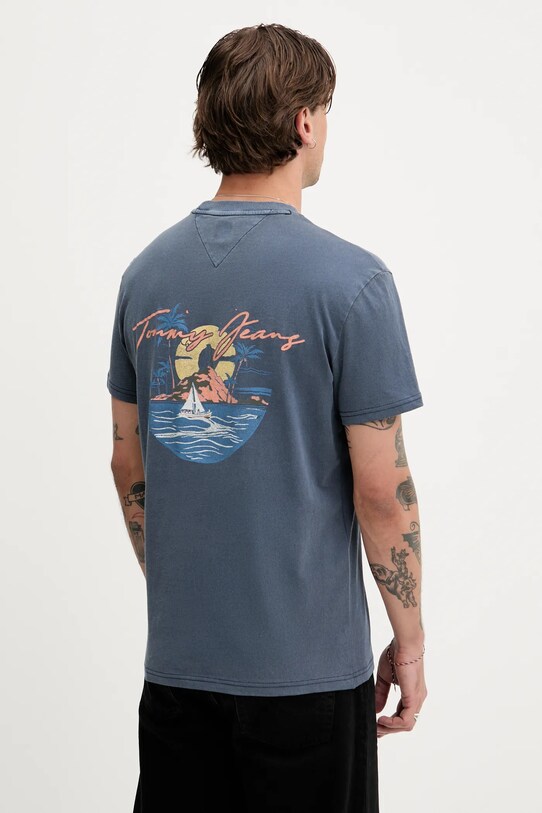 Bavlnené tričko Tommy Jeans slim modrá DM0DM21868
