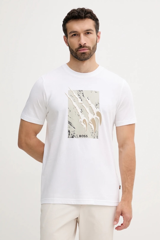 Памучна тениска BOSS Orange стандартна бежов 50546362