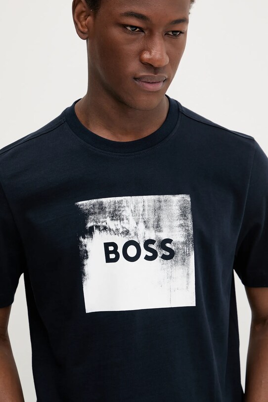 Oblečenie Bavlnené tričko BOSS Orange 50546381 tmavomodrá