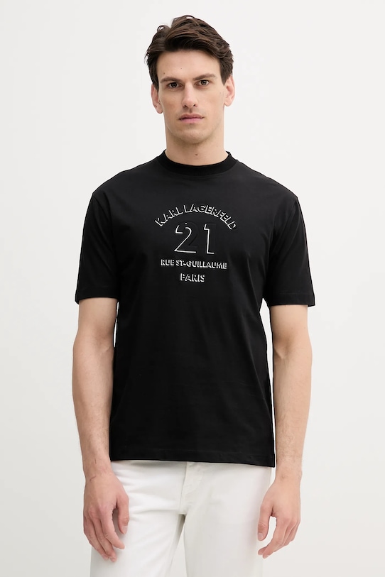 Bavlněné tričko Karl Lagerfeld nášivka černá 553240.755160