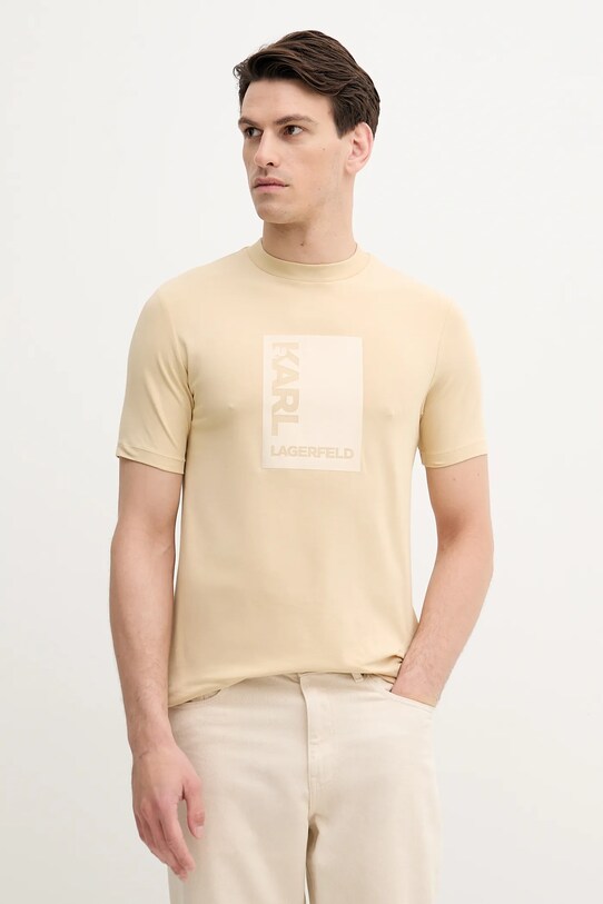 Karl Lagerfeld t-shirt z elastanem beżowy 553235.755038