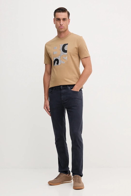 Памучна тениска BOSS 50543901 бежов AW25