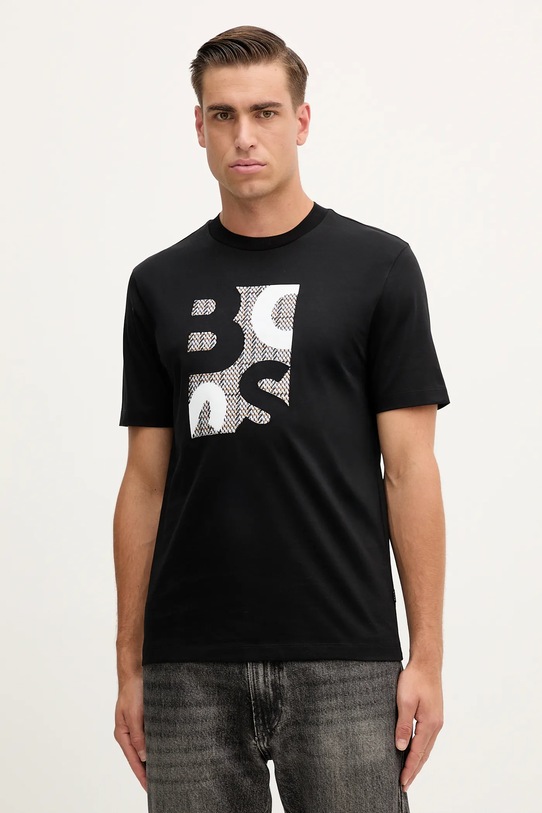 BOSS tricou din bumbac imprimeu negru 50543901
