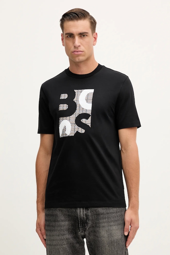 BOSS t-shirt in cotone applique nero 50543901