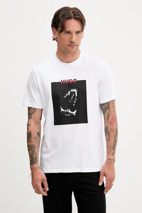 HUGO tricou din bumbac print alb 50542734