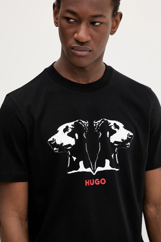 Βαμβακερό μπλουζάκι HUGO μαύρο 50542734