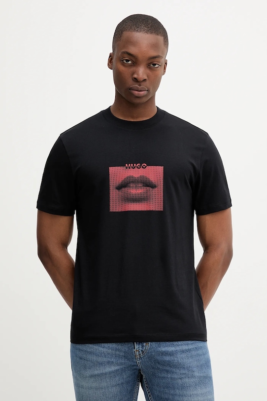 HUGO tricou din bumbac print negru 50544496