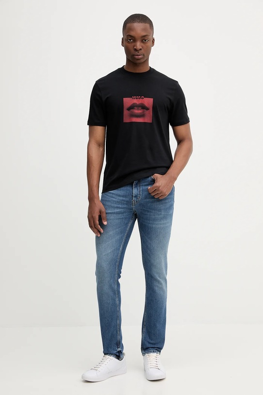 Памучна тениска HUGO 50544496 черен AW25