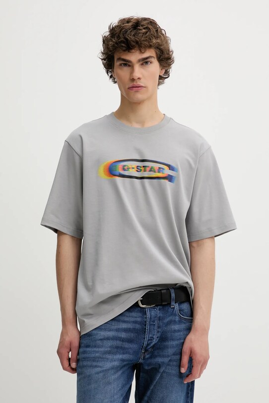 G-Star t-shirt bawełniany nadruk szary D26039.C784