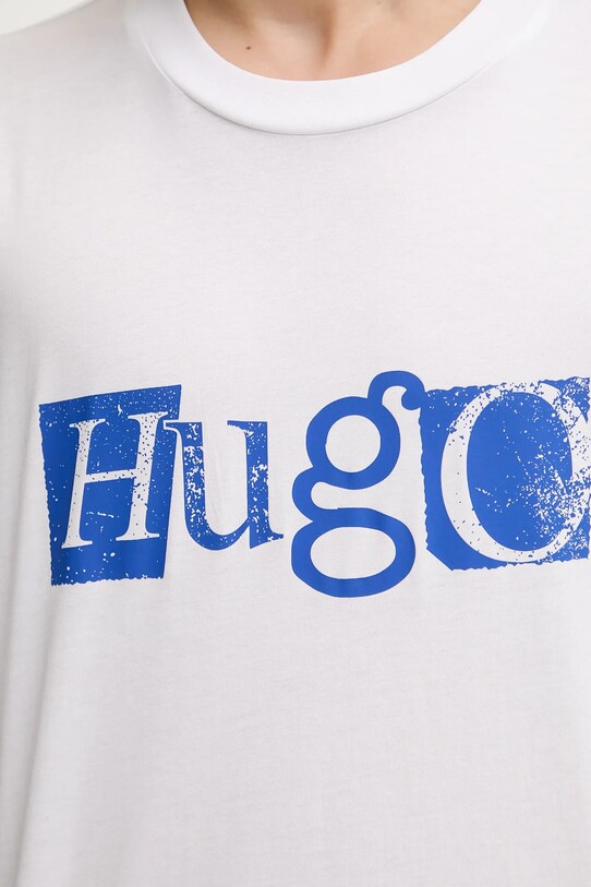 Βαμβακερό μπλουζάκι Hugo Blue 50543485 λευκό