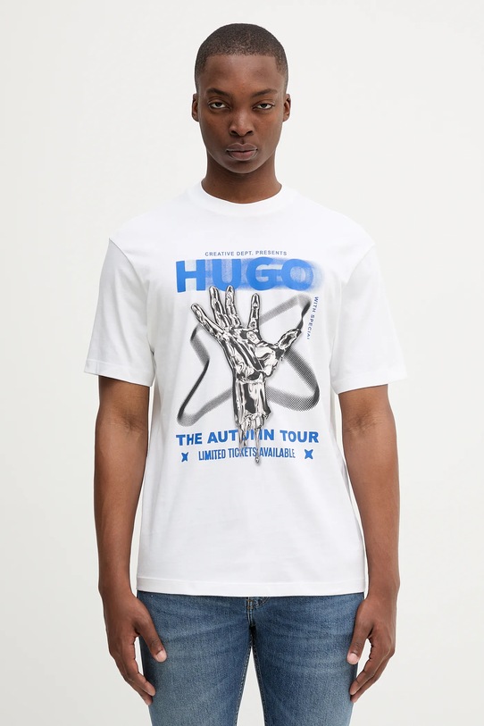 Bavlněné tričko Hugo Blue potisk bílá 50543494