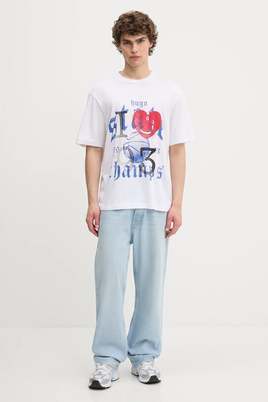 Βαμβακερό μπλουζάκι Hugo Blue 50543495 λευκό AW25