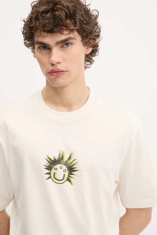 Hugo Blue t-shirt bawełniany beżowy 50543496