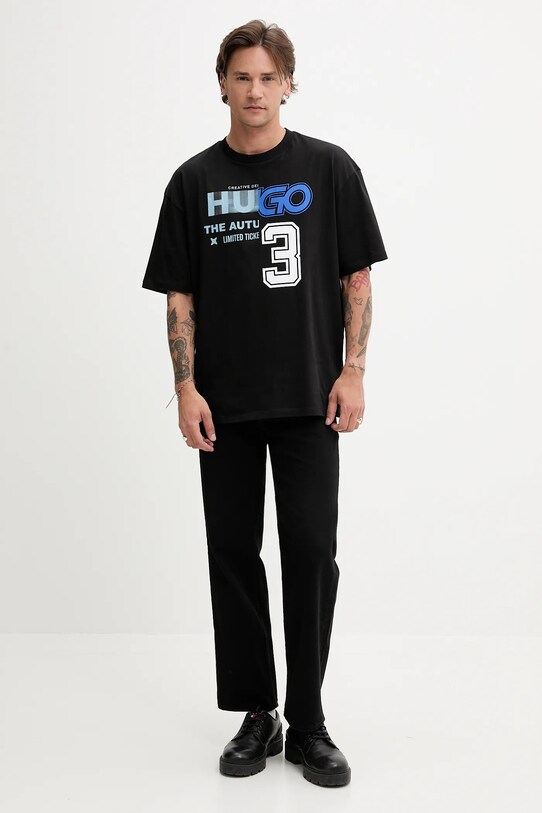 Hugo Blue pamut póló 50544168 fekete AW25