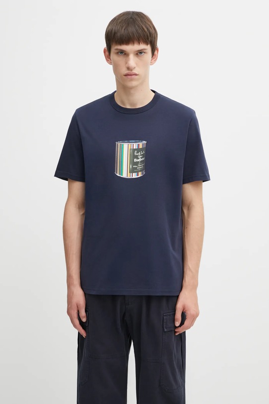 Barbour t-shirt bawełniany x Paul Smith Wax Can nadruk granatowy MTS1526NY91