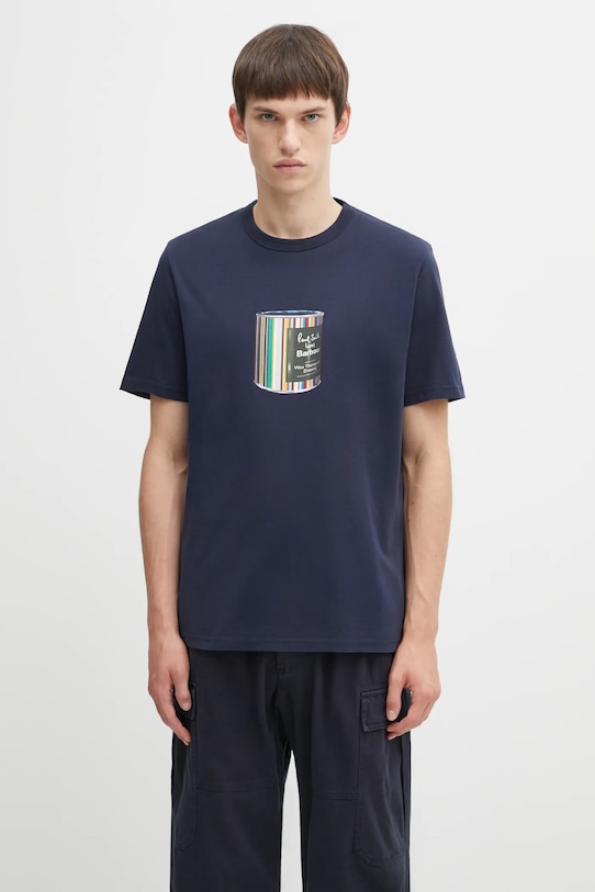 Barbour tricou din bumbac x Paul Smith Wax Can print bleumarin MTS1526NY91