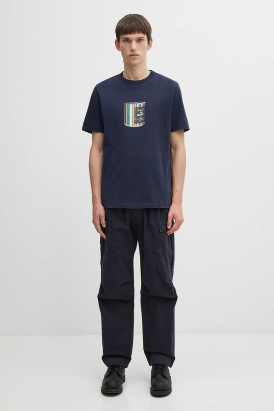 Barbour t-shirt bawełniany x Paul Smith Wax Can MTS1526NY91 granatowy