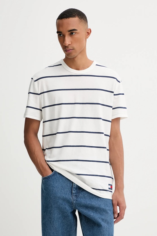 Bavlněné tričko Tommy Jeans regular béžová DM0DM21983
