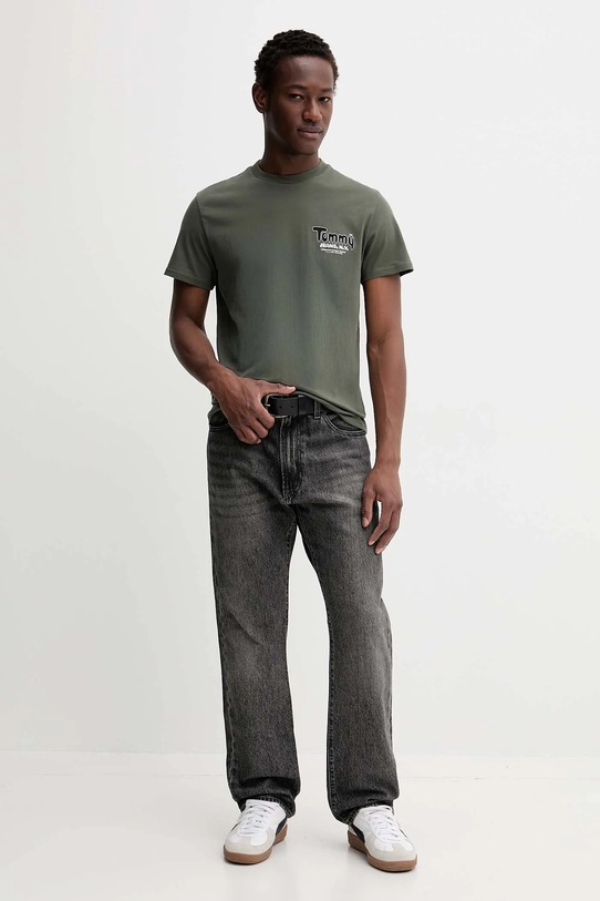 Bombažna kratka majica Tommy Jeans DM0DM22049 zelena AW25