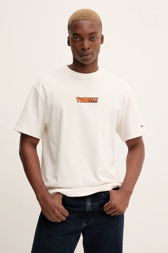 Tommy Jeans pamut póló pamut bézs DM0DM22051