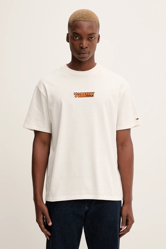 Tommy Jeans pamut póló bézs DM0DM22051