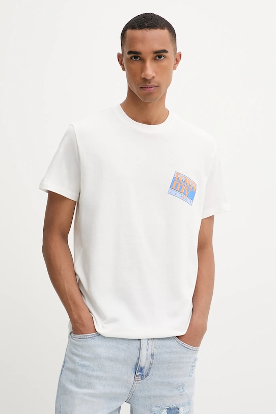 Bavlnené tričko Tommy Jeans potlač béžová DM0DM22127