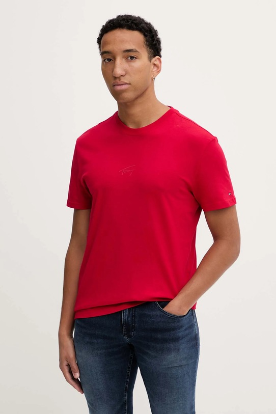 Bavlnené tričko Tommy Jeans jednofarebný červená DM0DM22138
